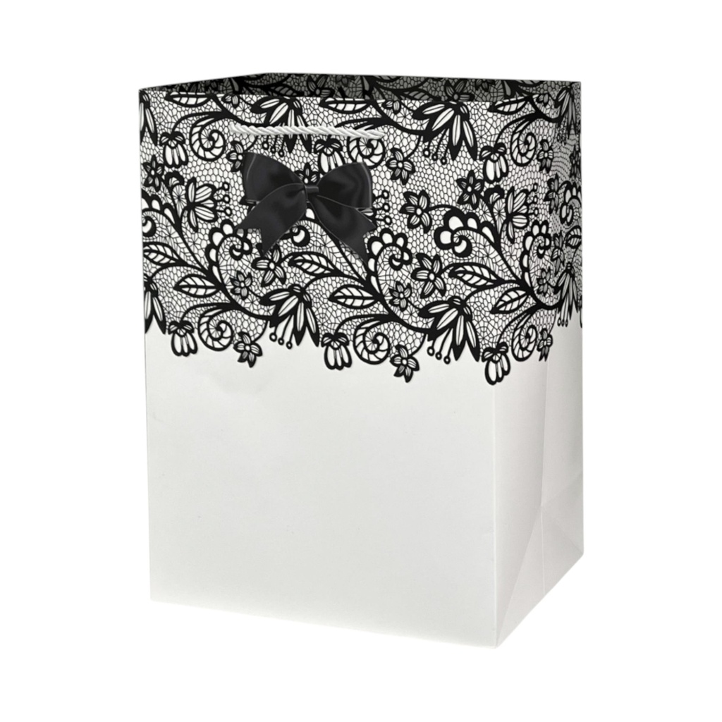 Bowtie Floral  Large  Gift Bag White