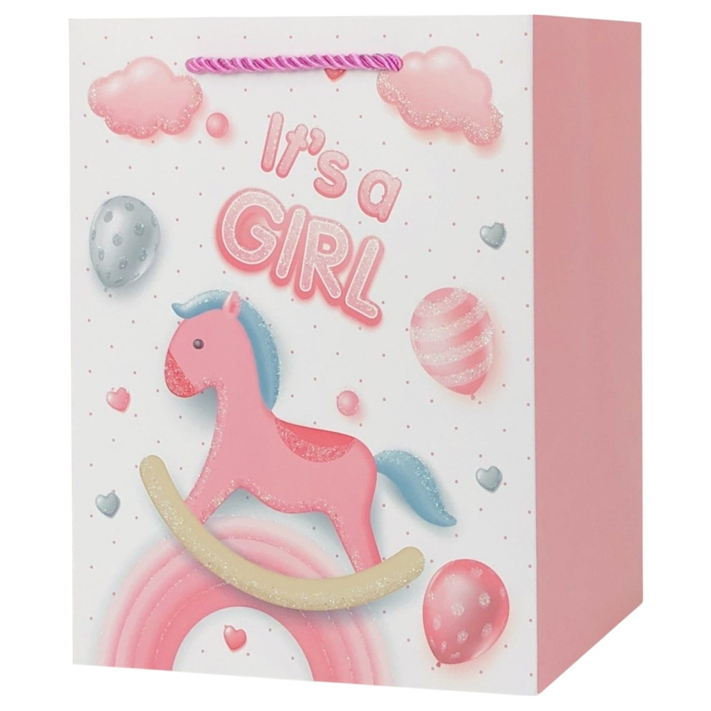 It's A girl Jumbo Gift Bag Pink Pony