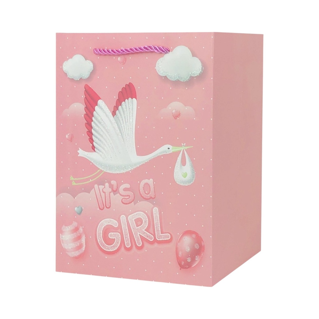 It's A Girl Large Gift Bag Pink Swan