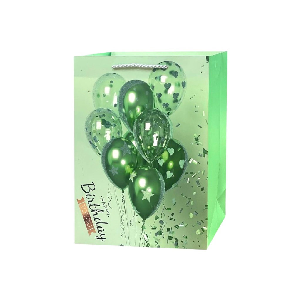 HBD Balloon Festive Medium Gift Bag F. Green