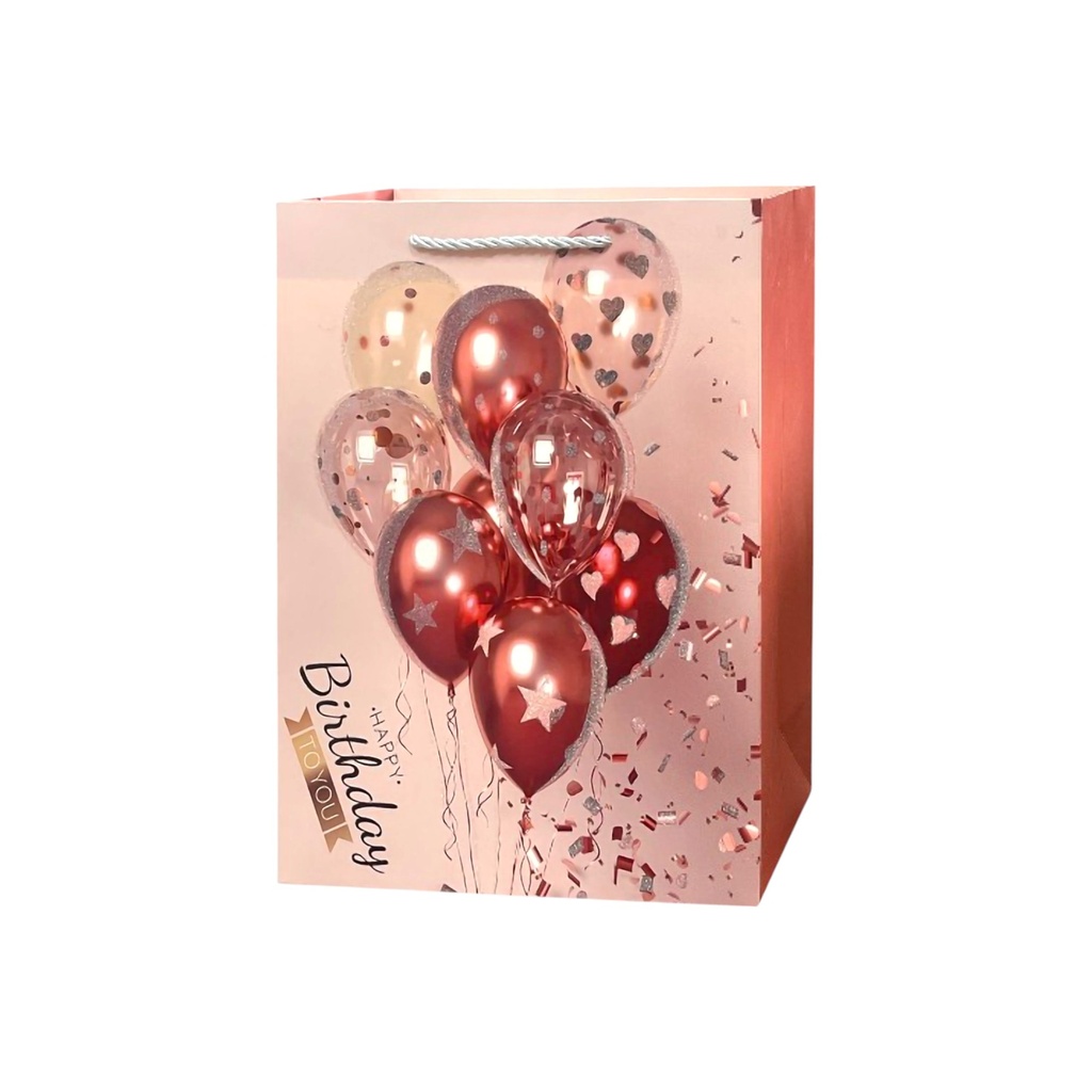HBD Balloon Festive Medium Gift Bag H.Red