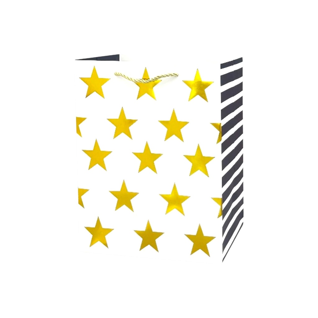 Stars Medium Gift Bag White - Stripes