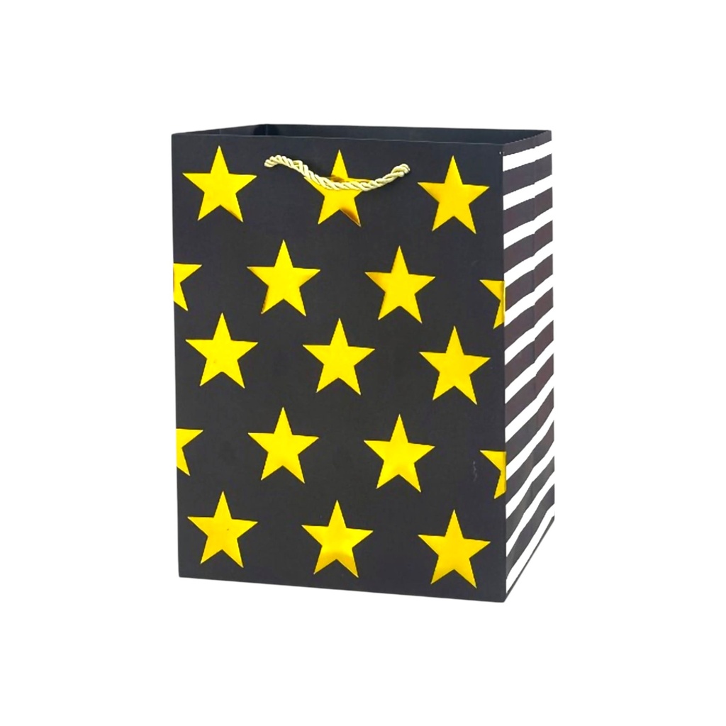 Stars Medium Gift Bag Black - Stripes