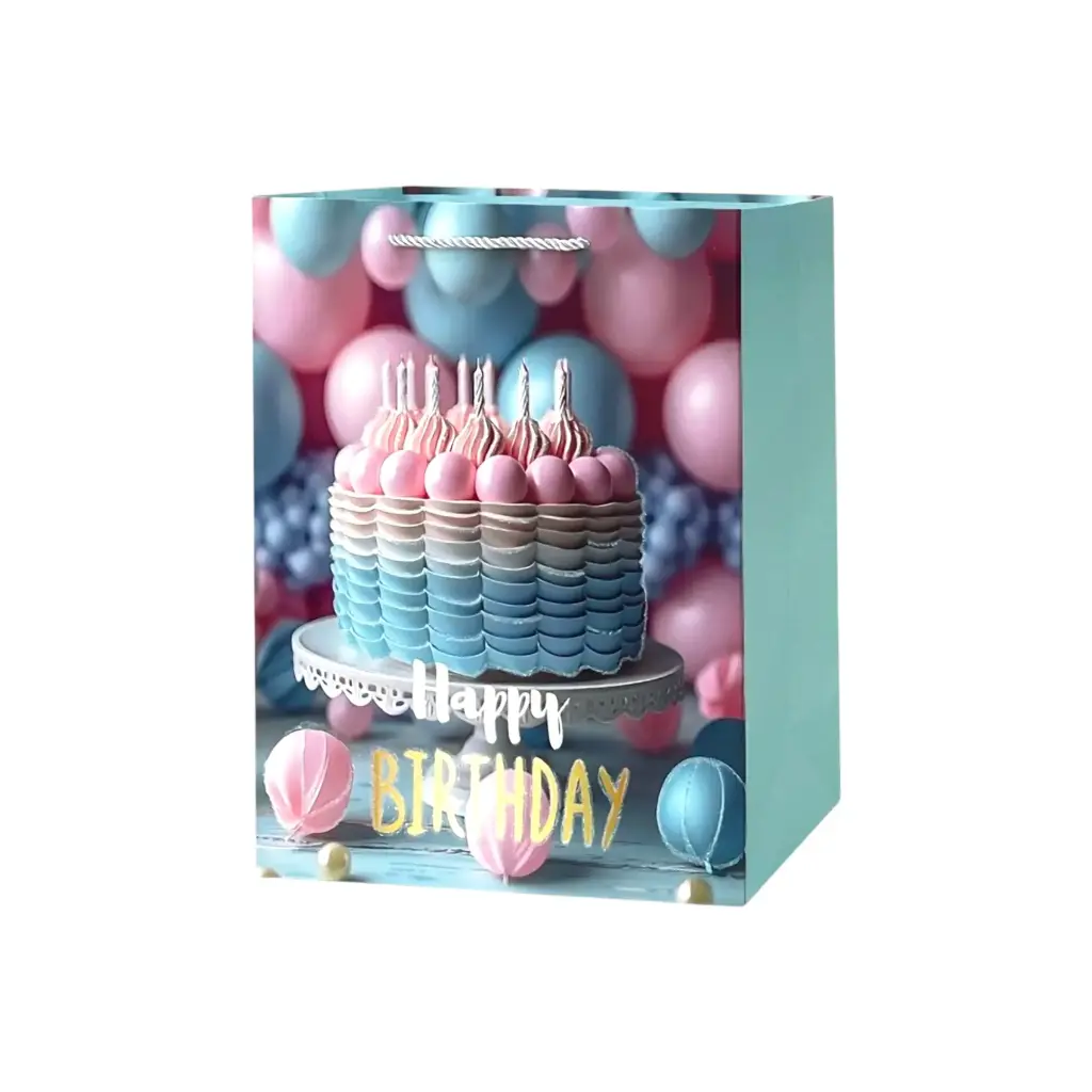 HBD Medium Gift Bag Pink Birthday Cake With Candles