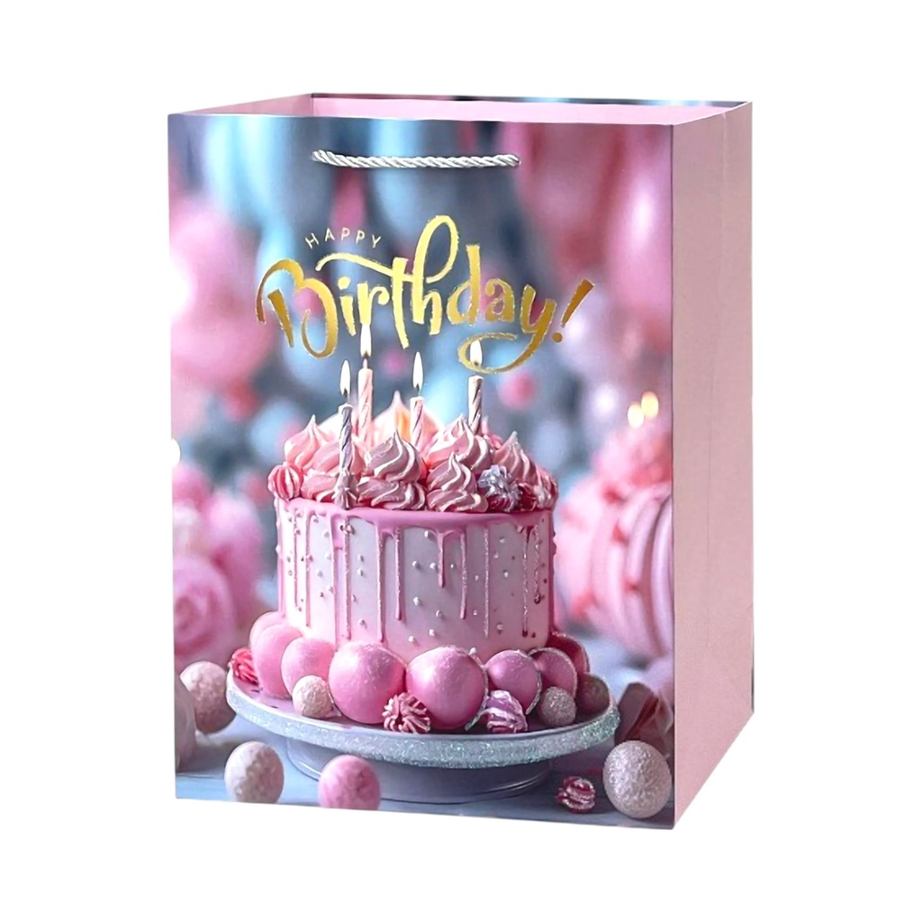 HBD Large Gift Bag Pink Birthday Cake With Tops
