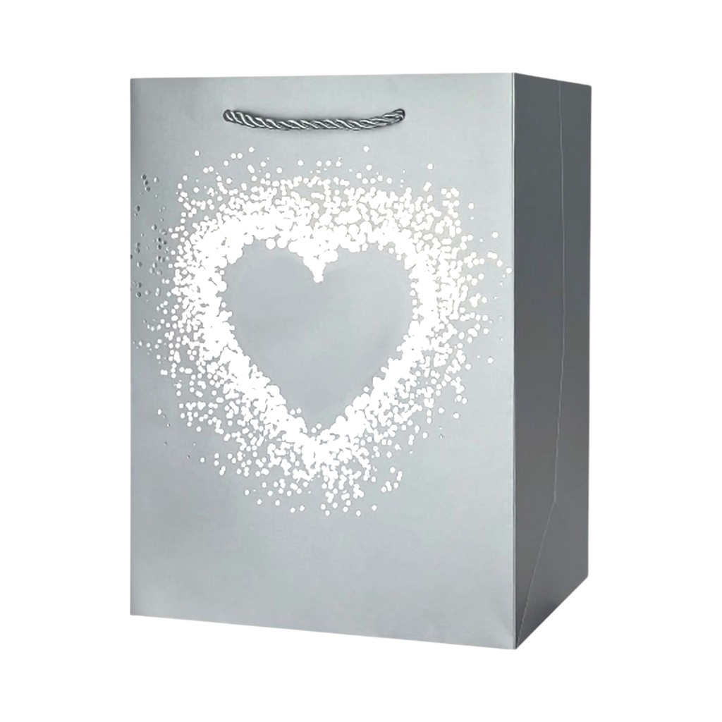 Glitter Heart Large Gift Bag Silver