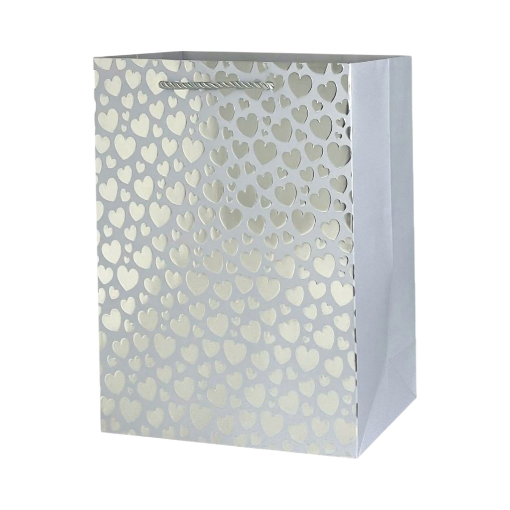 Polka Dot Large Gift Bag - Silver Heart