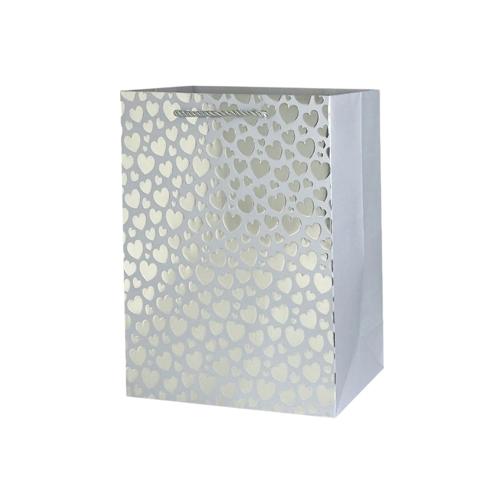 Polka Dot Medium Gift Bag - Silver Heart