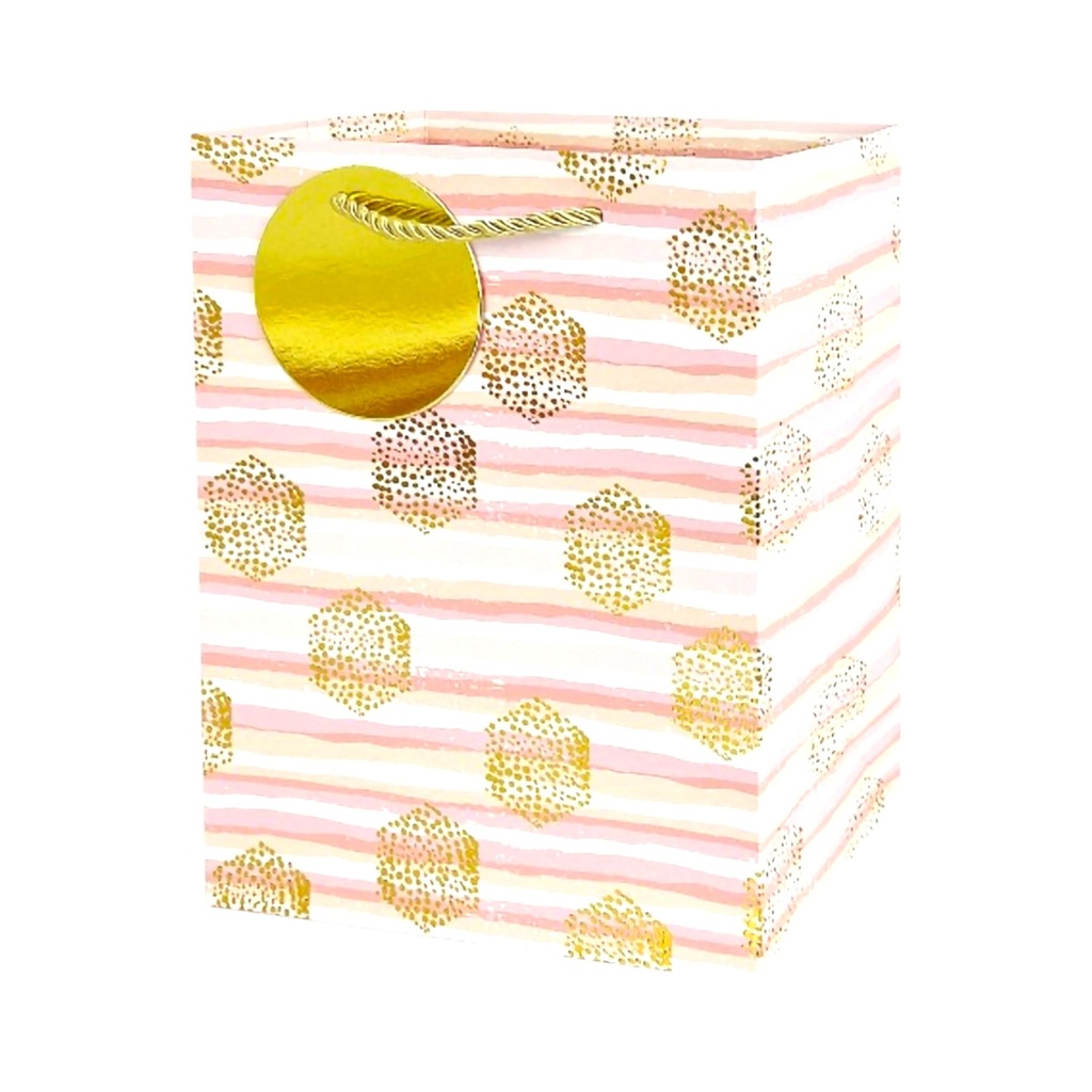Stripe With PKDT Large Gift Bag Gold Pink
