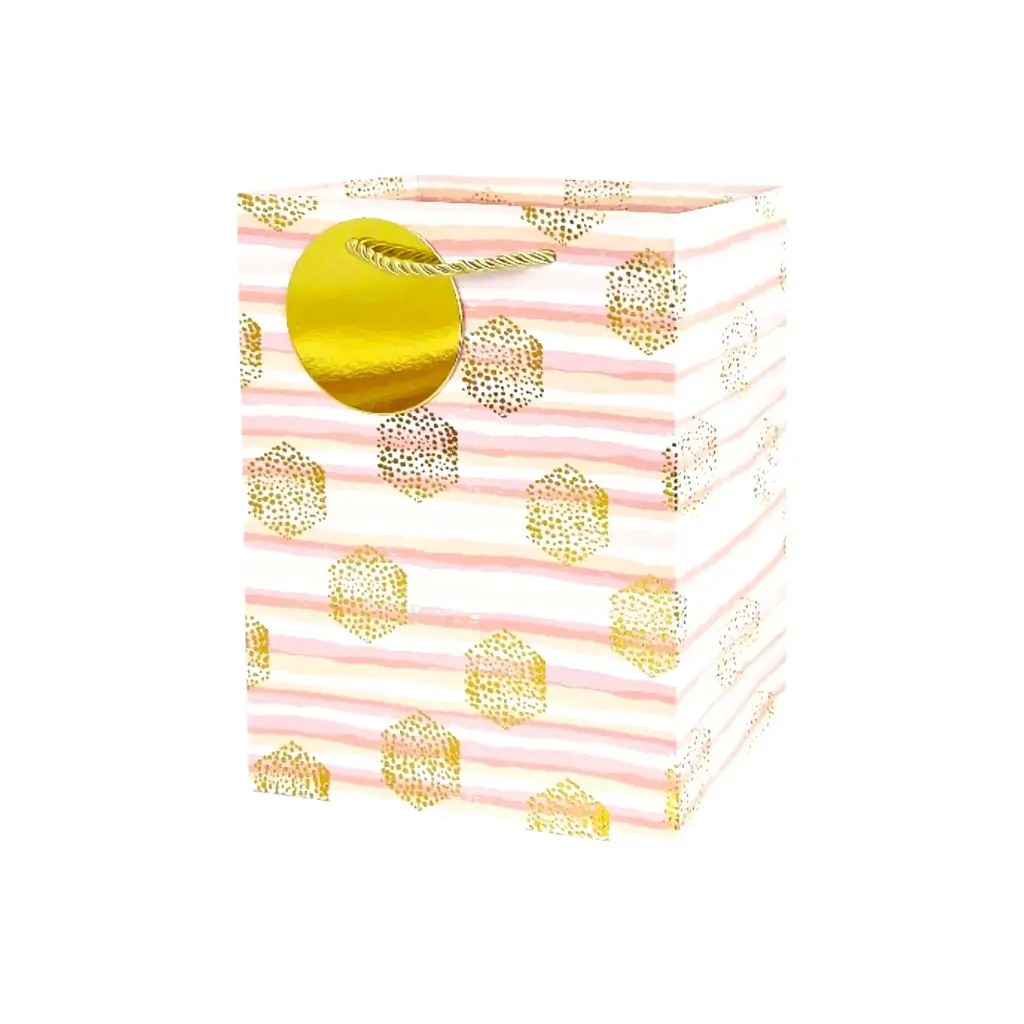 Stripe With PKDT Medium Gift Bag Gold Pink