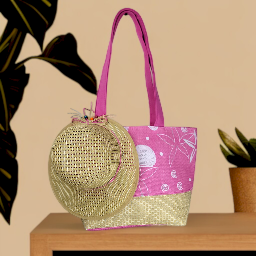 Pink Large Picnic Hand Bag with Matching Hat Oceana 