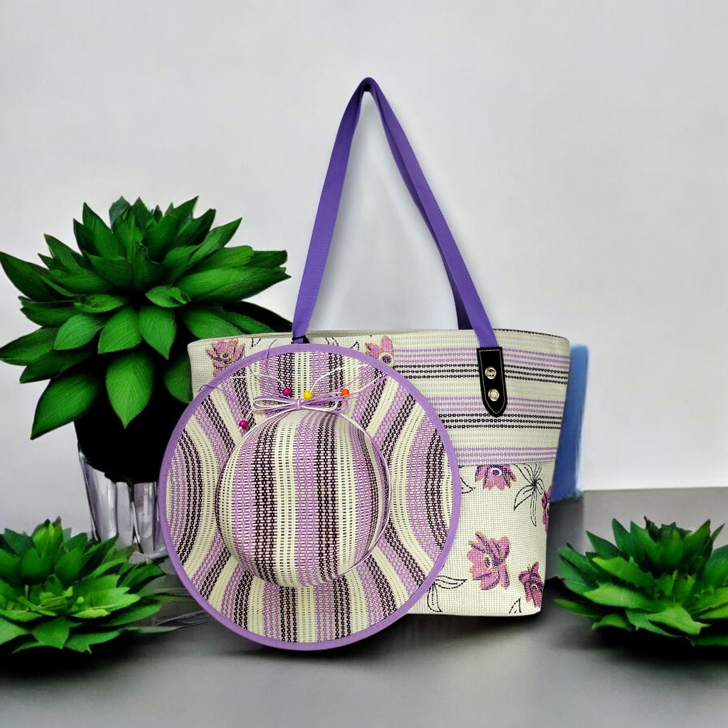 Purpule Large Everyday Fashion Bag with Matching Hat