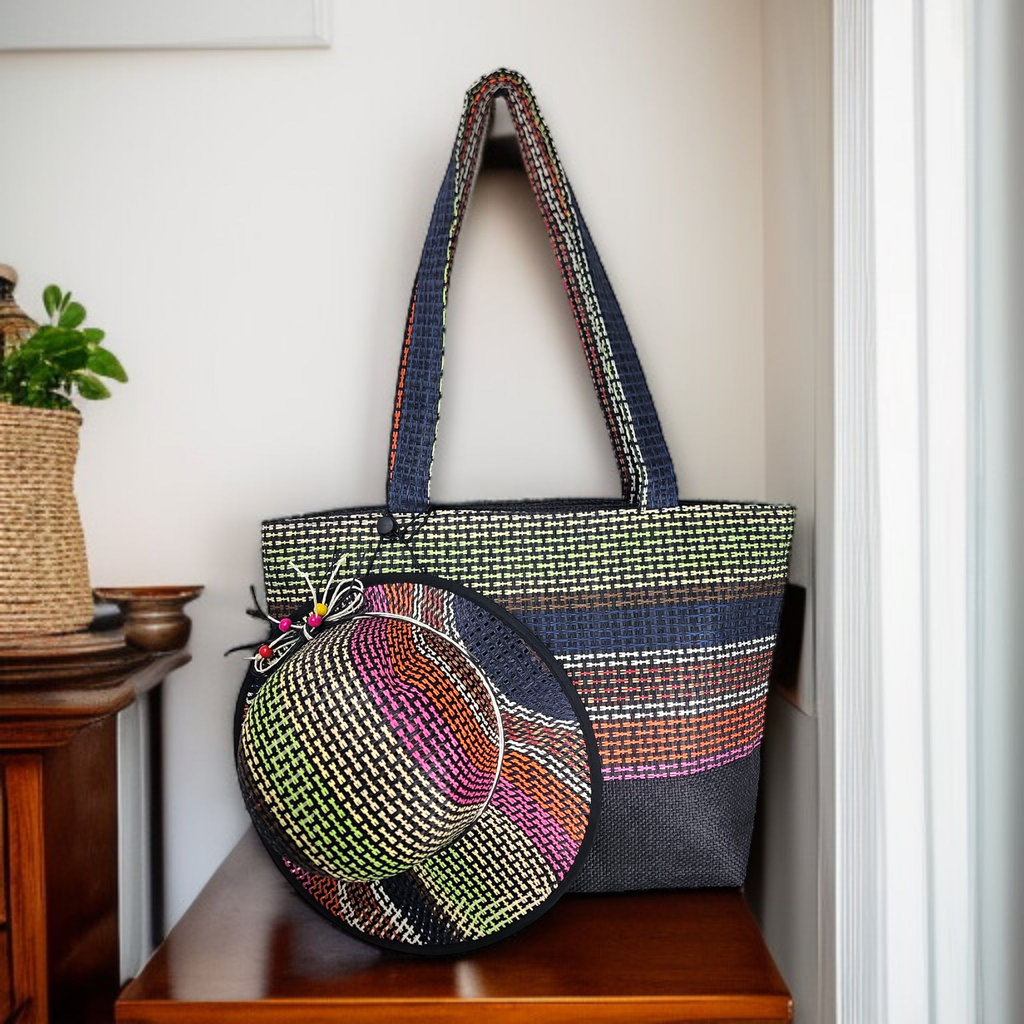 D-blue green Summer Lively Large Bag with Matching Hat
