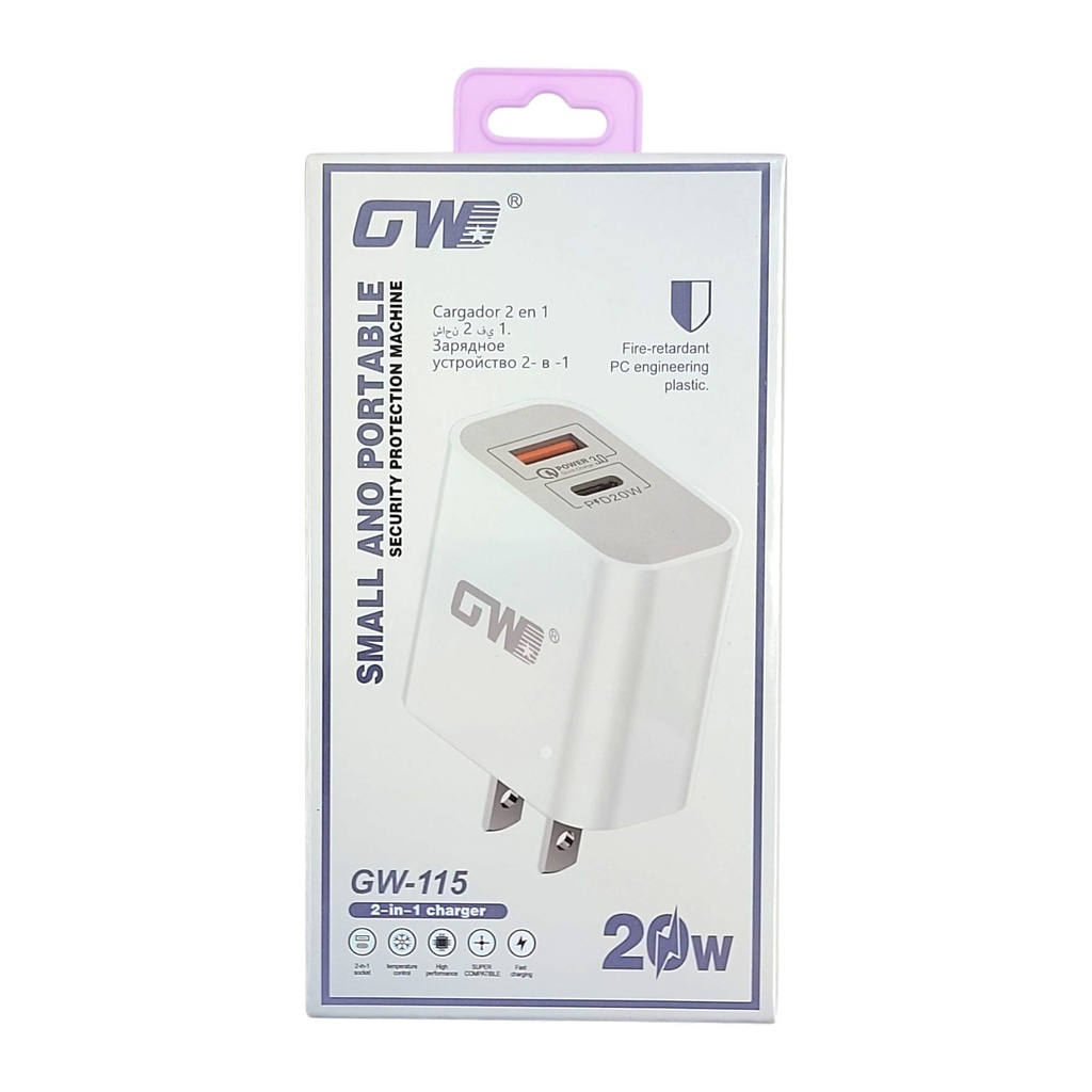 USB-C & USB Charger Adapter GW-115 2 in 1 Charger 20W