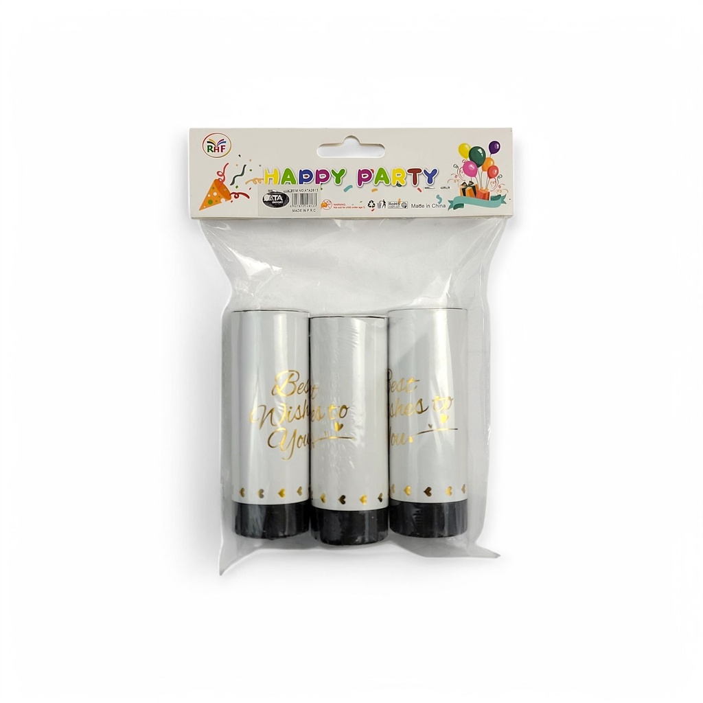 3 pcs Multicolour Confetti Poppers White