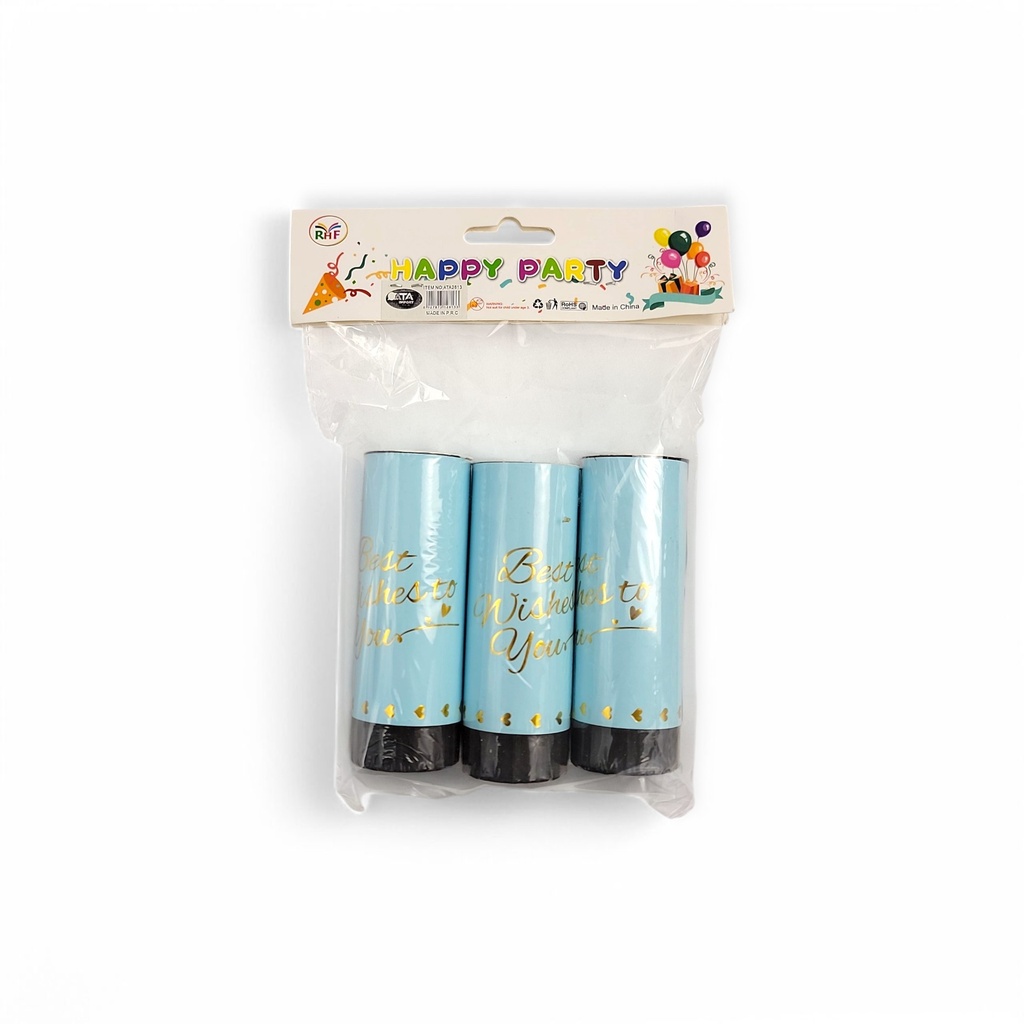 3 pcs Multicolour Confetti Poppers Light Blue