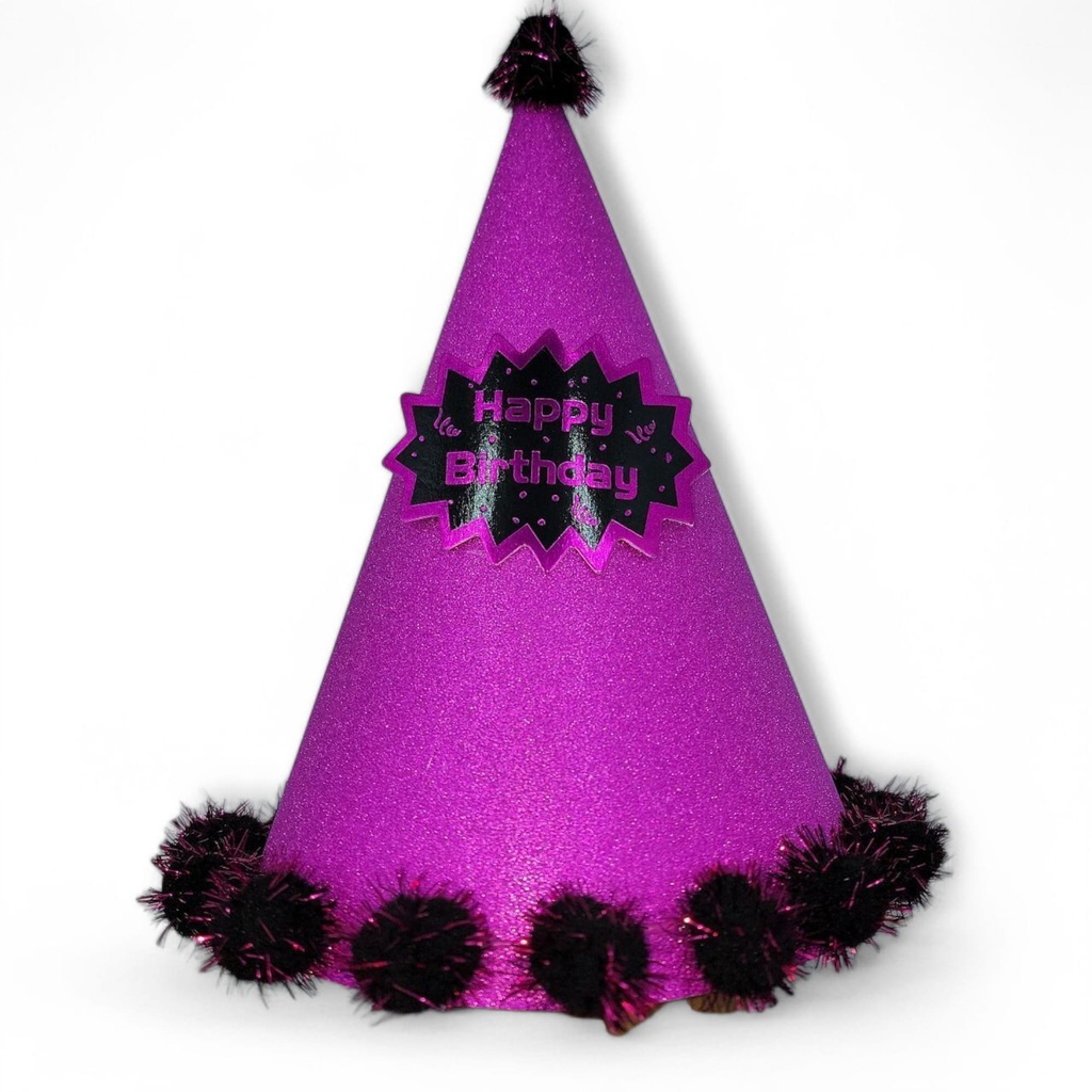 Pompom Glitter 3D Large HBD Hat Hot Pink