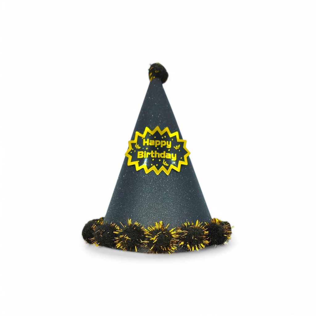 Pompom Glitter 3d  HBD Hat Black