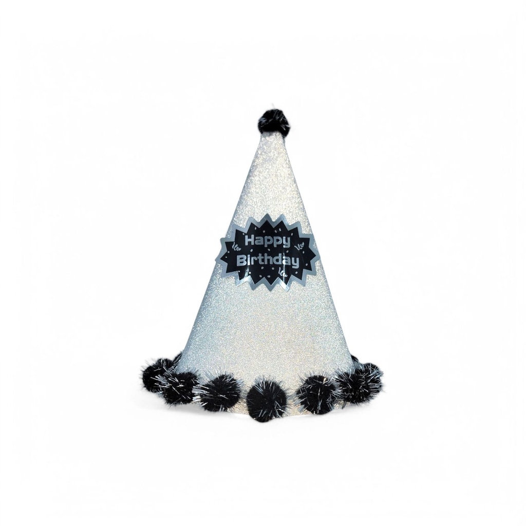 Pompom Glitter 3D HBD Hat Silver