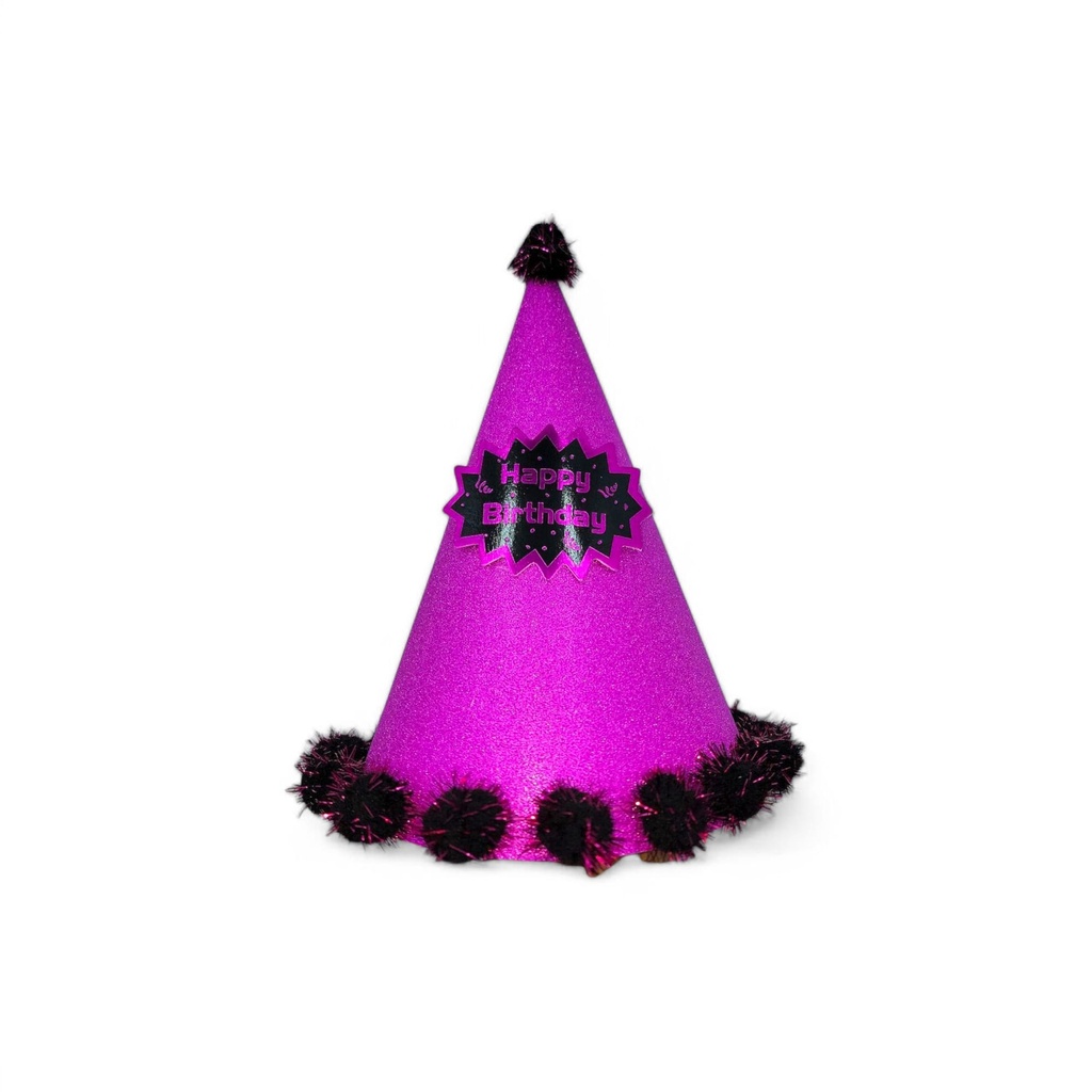 Pompom Glitter 3d  HBD Hat Hot Pink