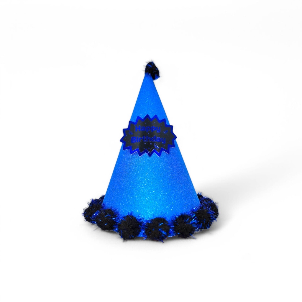 Pompom Glitter 3d  HBD Hat Blue