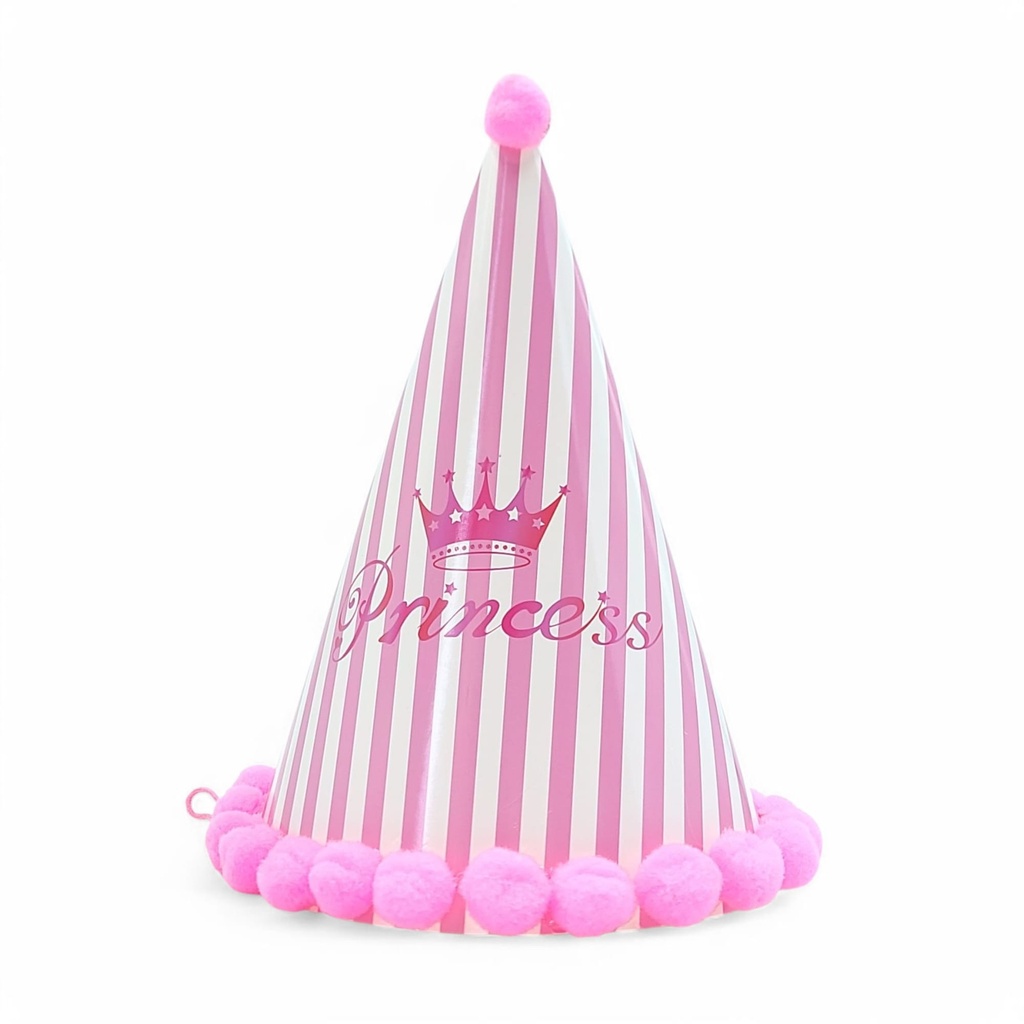  Large HBD Hat Princess Crown Pink Stripe