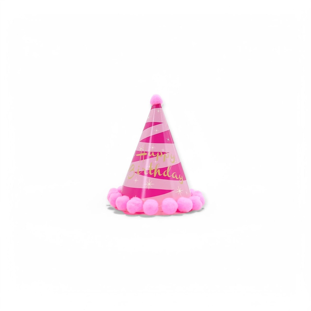  Pompom HBD Hat Stripe Pink