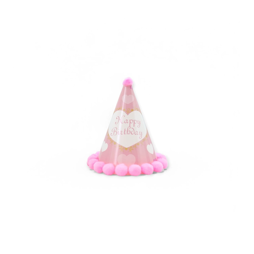 Pompom HBD Hat Pink Heart