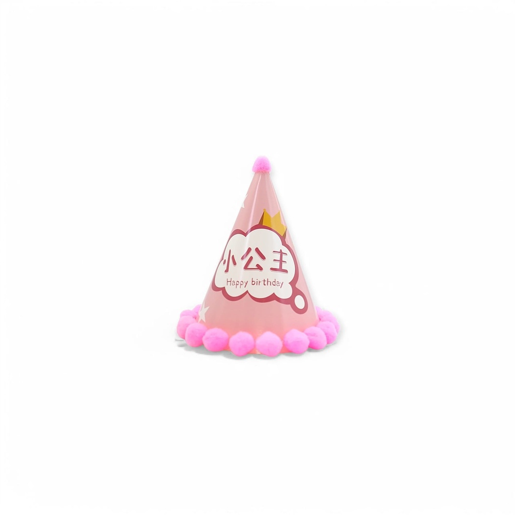 Pompom HBD Hat Pink W/ Multi-Language