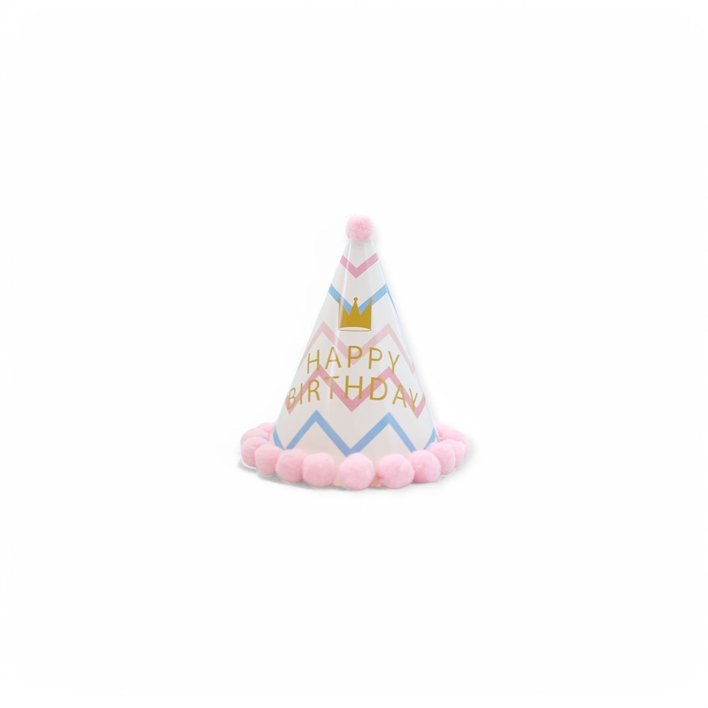 Pompom HBD Hat Pink W/ Zigzag