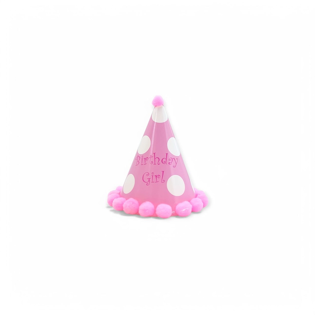 Pompom HBD Hat Pink w/  Polka Dot 