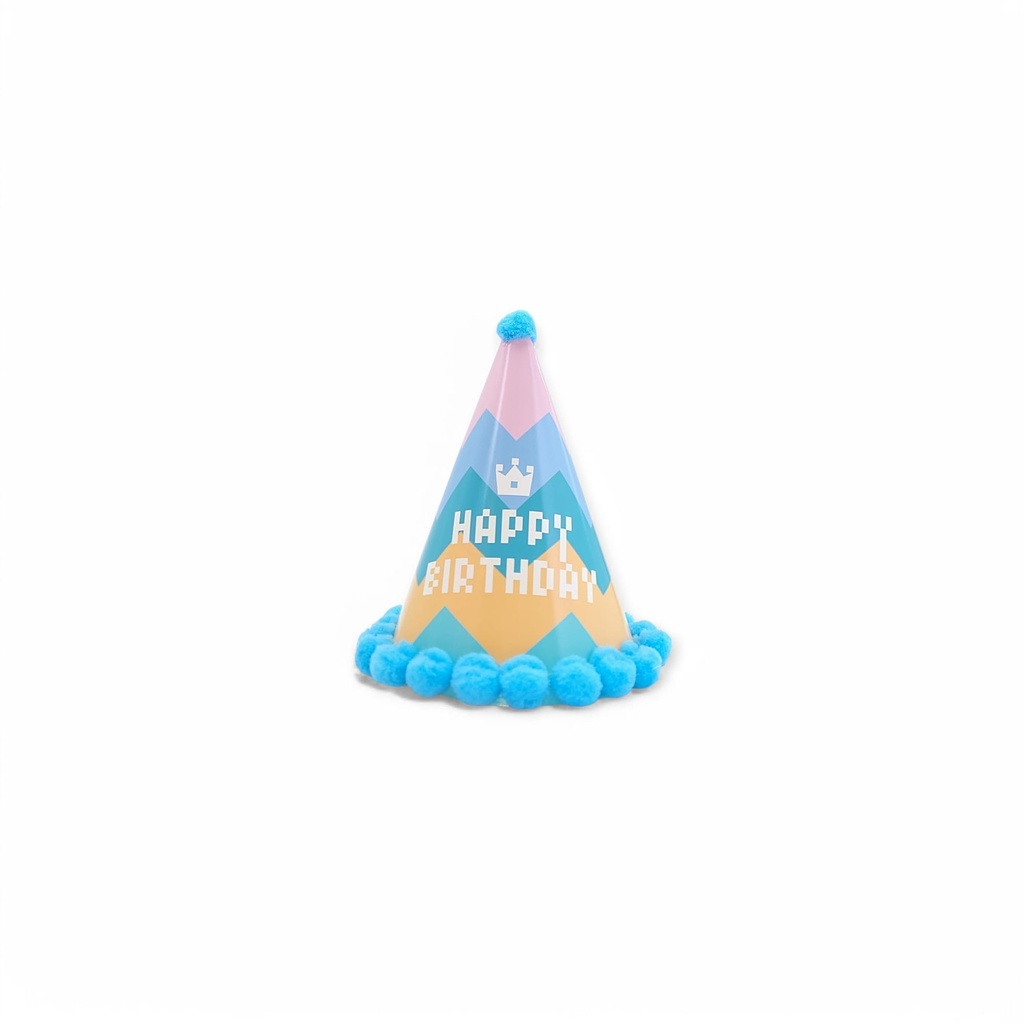 Pompom HBD Hat Light Blue w/White HBD