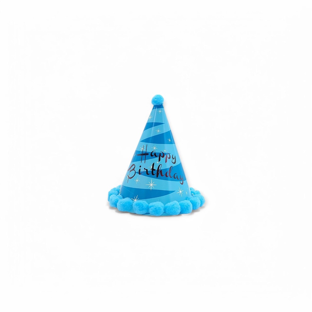  Pompom HBD Hat Stripe Blue
