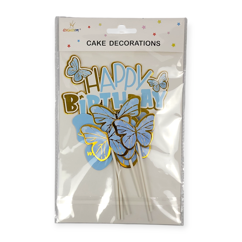 Bouquet Happy Birthday Cake Topper Blue