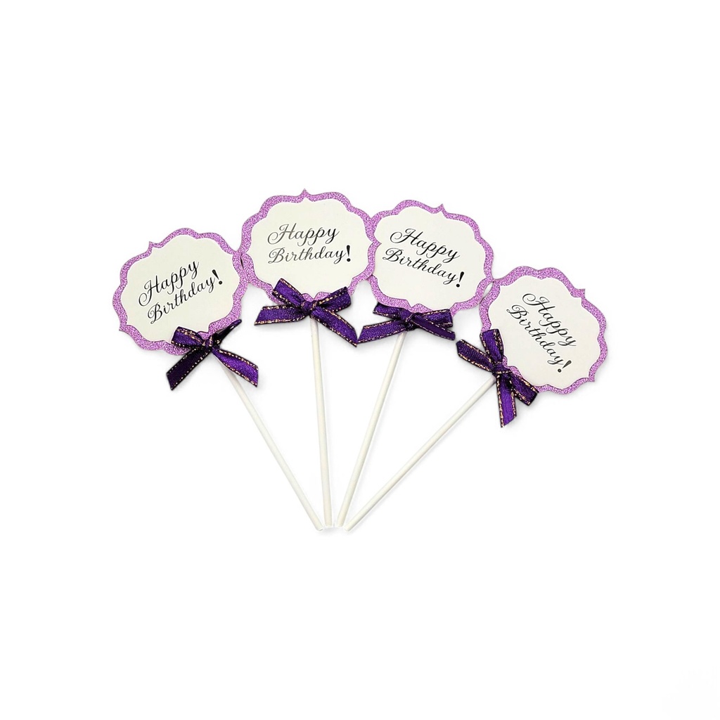 Bouquet Happy Birthday Cake Topper Light Pink