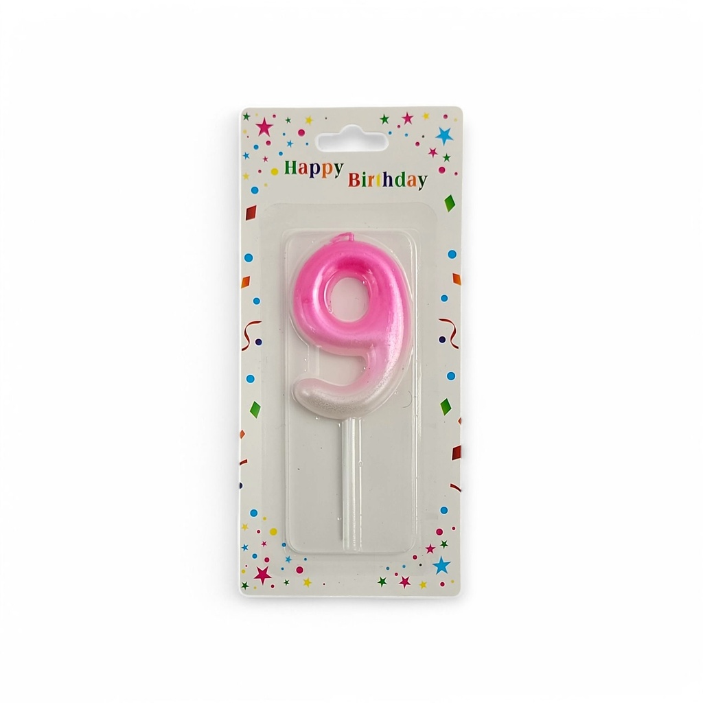 Large Pink & White Number Candle 9