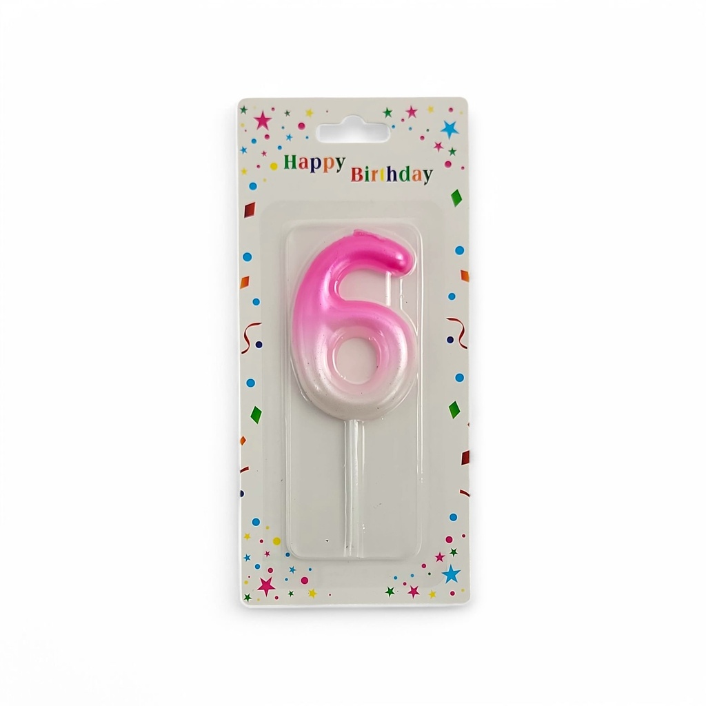 Large Pink & White Number Candle 6