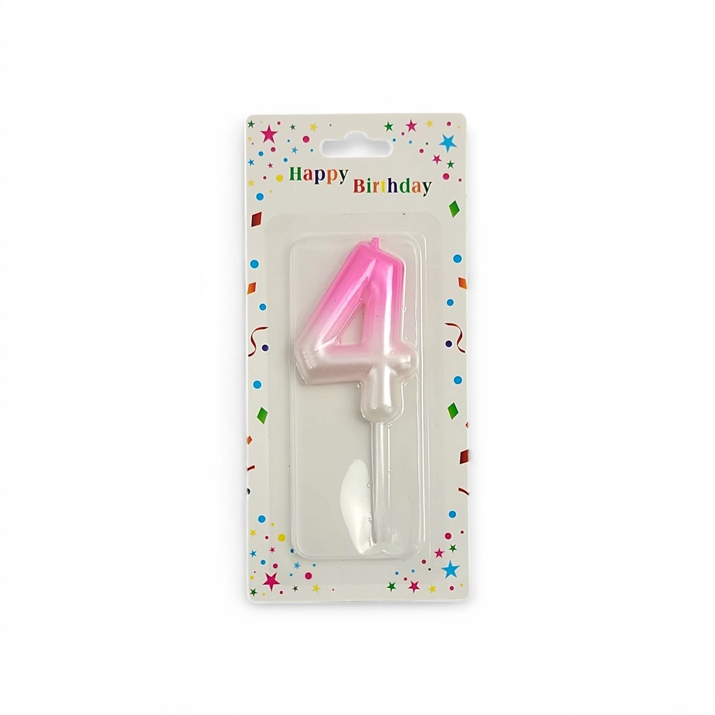 Large Pink & White Number Candle 4