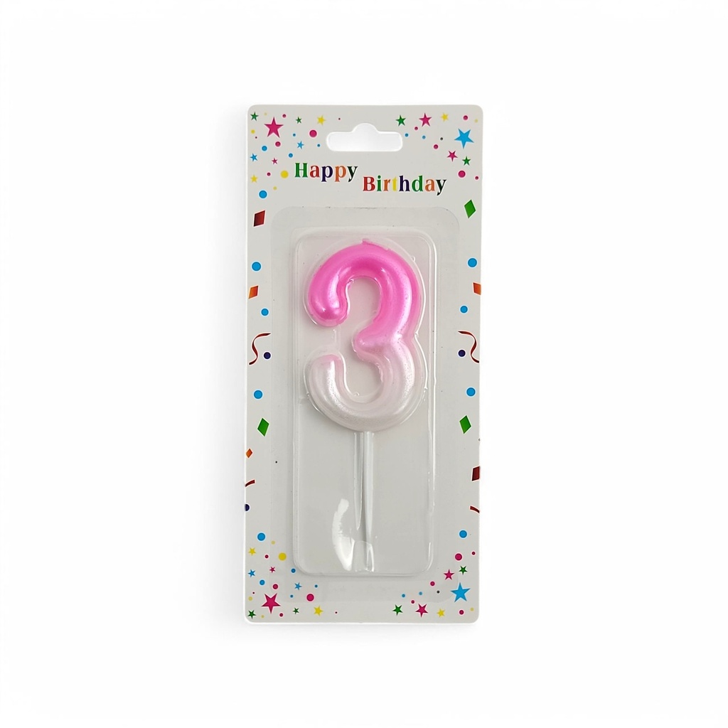 Large Pink & White Number Candle 3