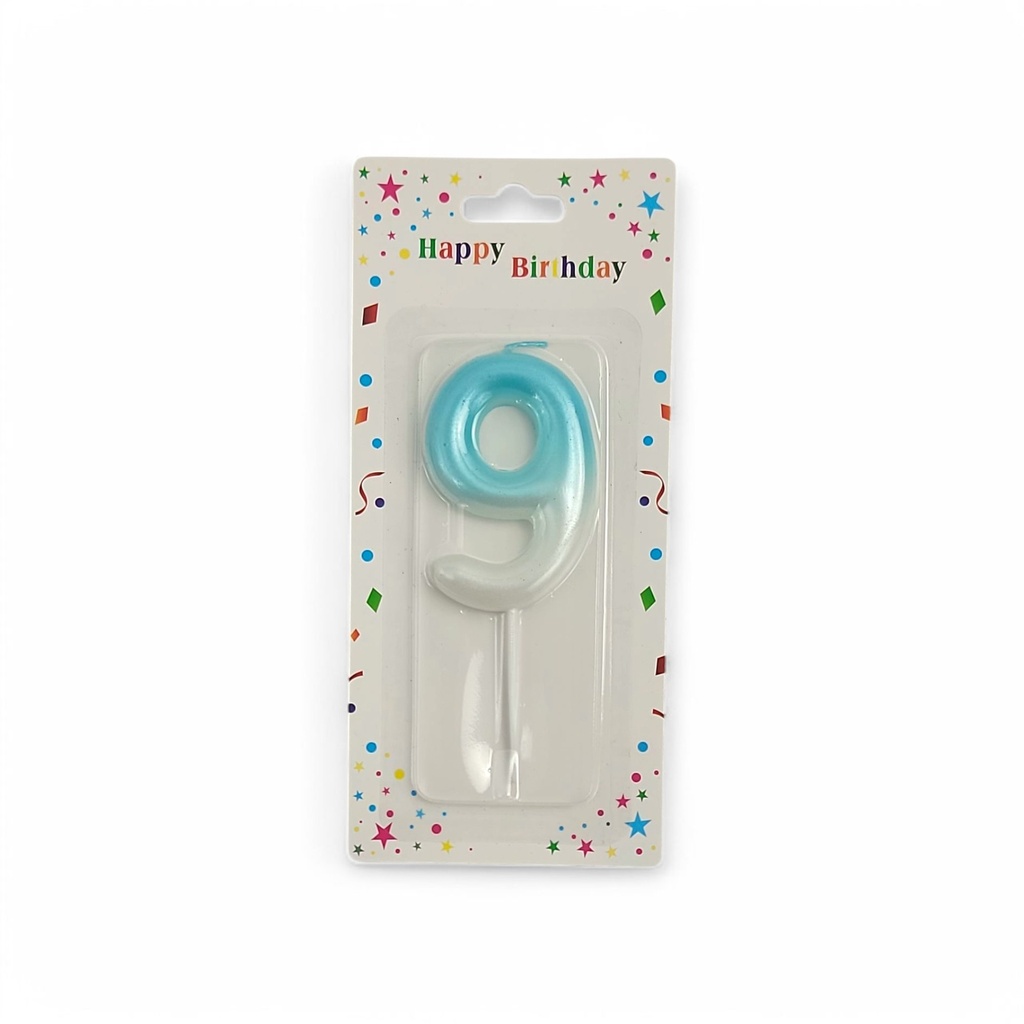 Blue & White Number Candle 9