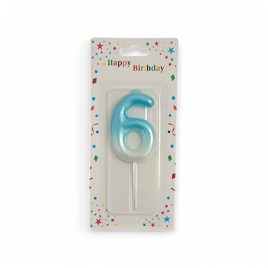 Blue & White Number Candle 6