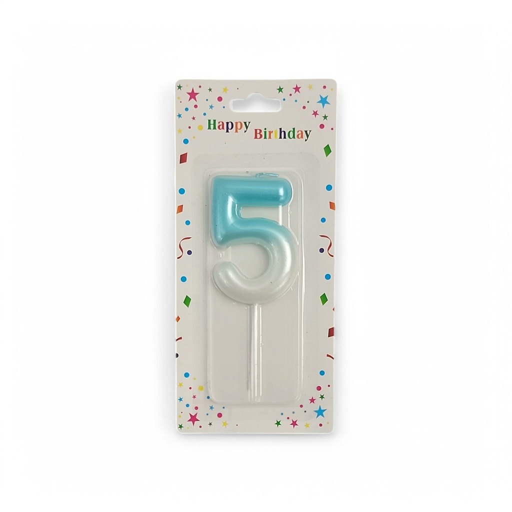Blue & White Number Candle 5