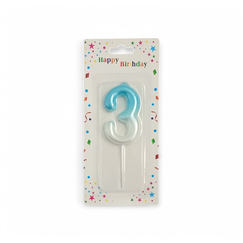 Blue & White Number Candle 3