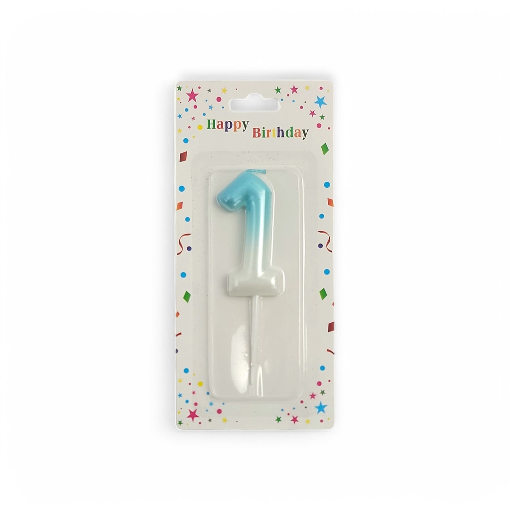 Blue & White Number Candle 1