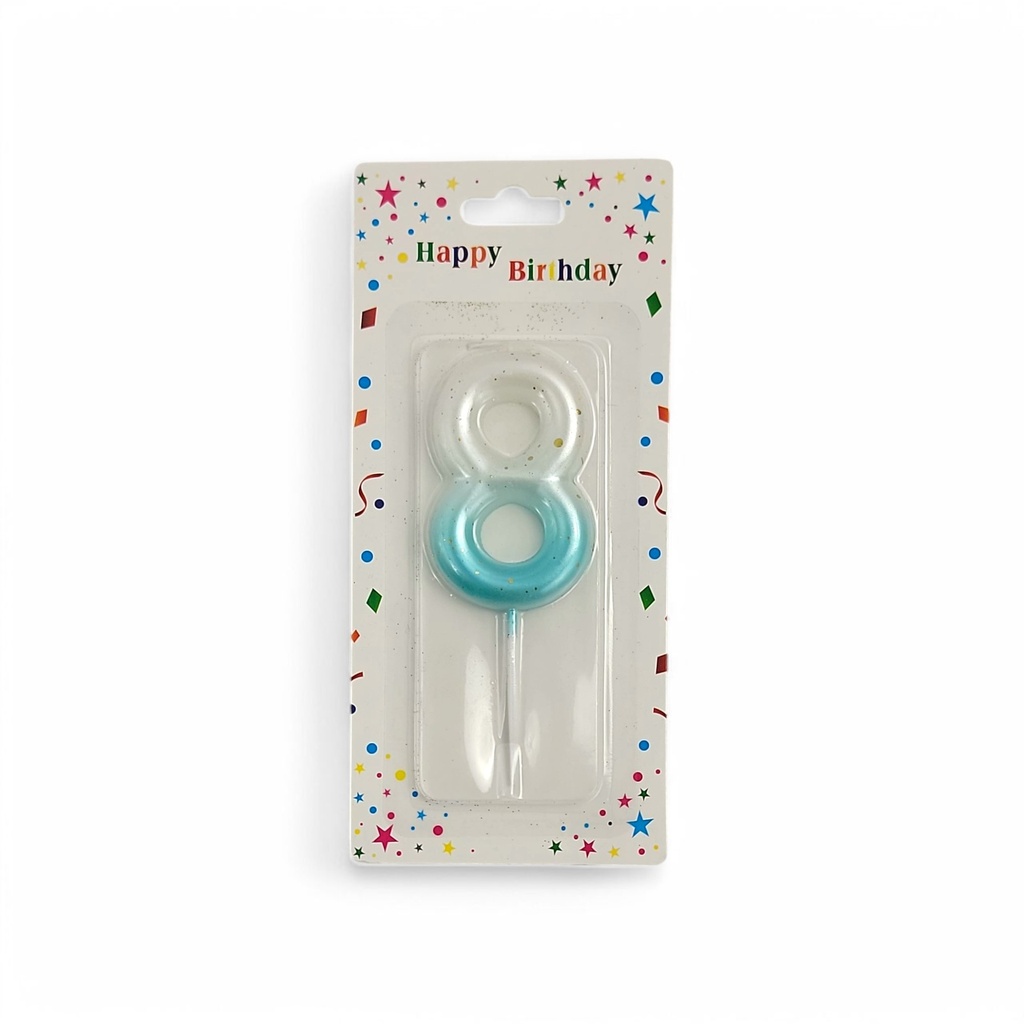 Wite & Blue Number Candle 8