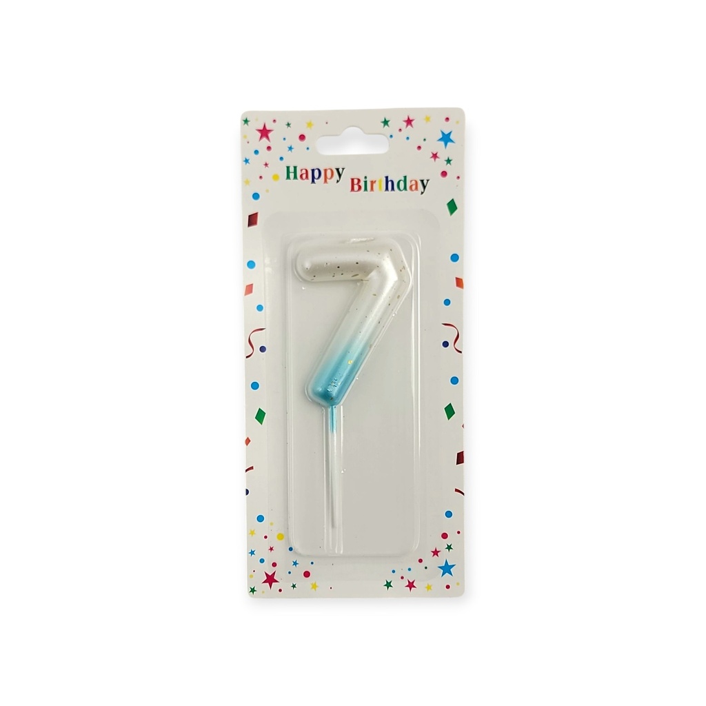 Wite & Blue Number Candle 7