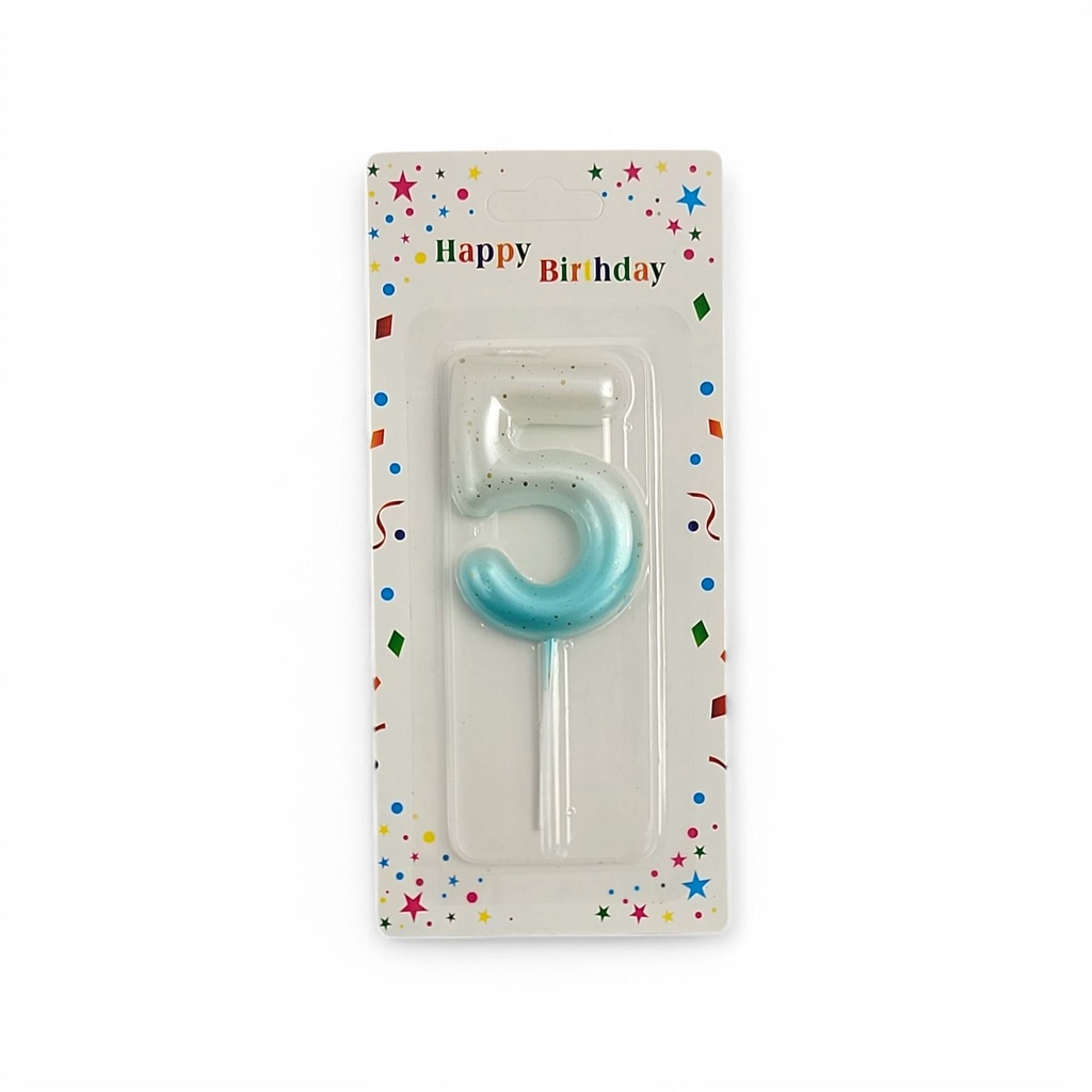 Large Gold - Sprinkled White & Blue Number Candle 5