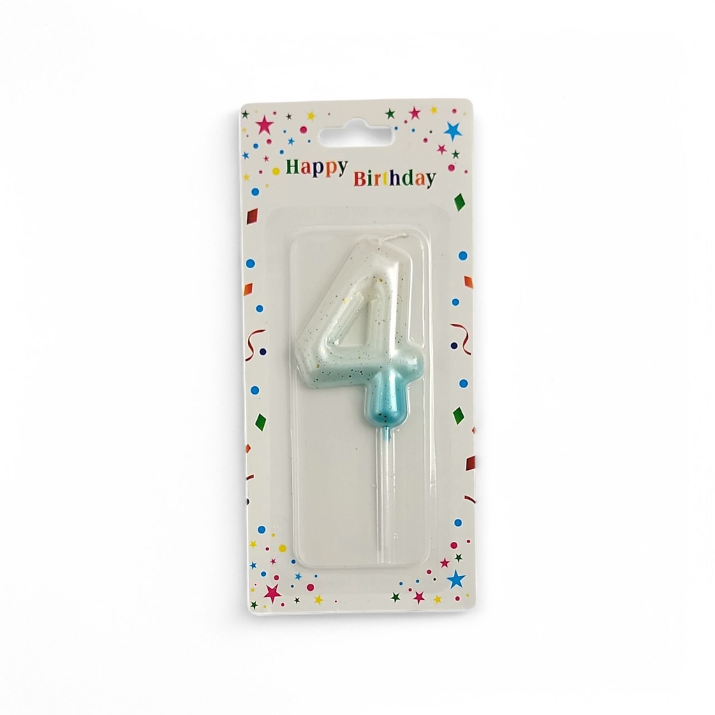 Wite & Blue Number Candle 4