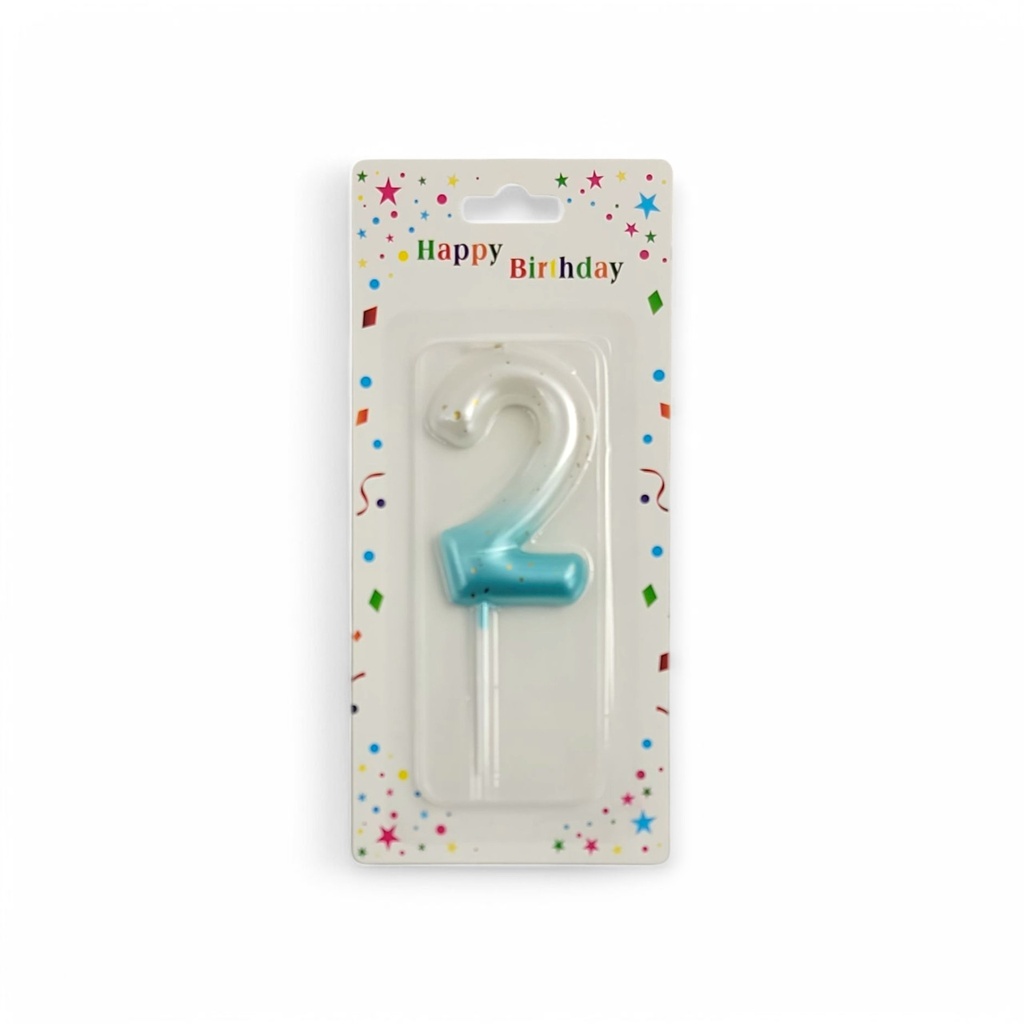 Large Gold - Sprinkled White & Blue Number Candle 2