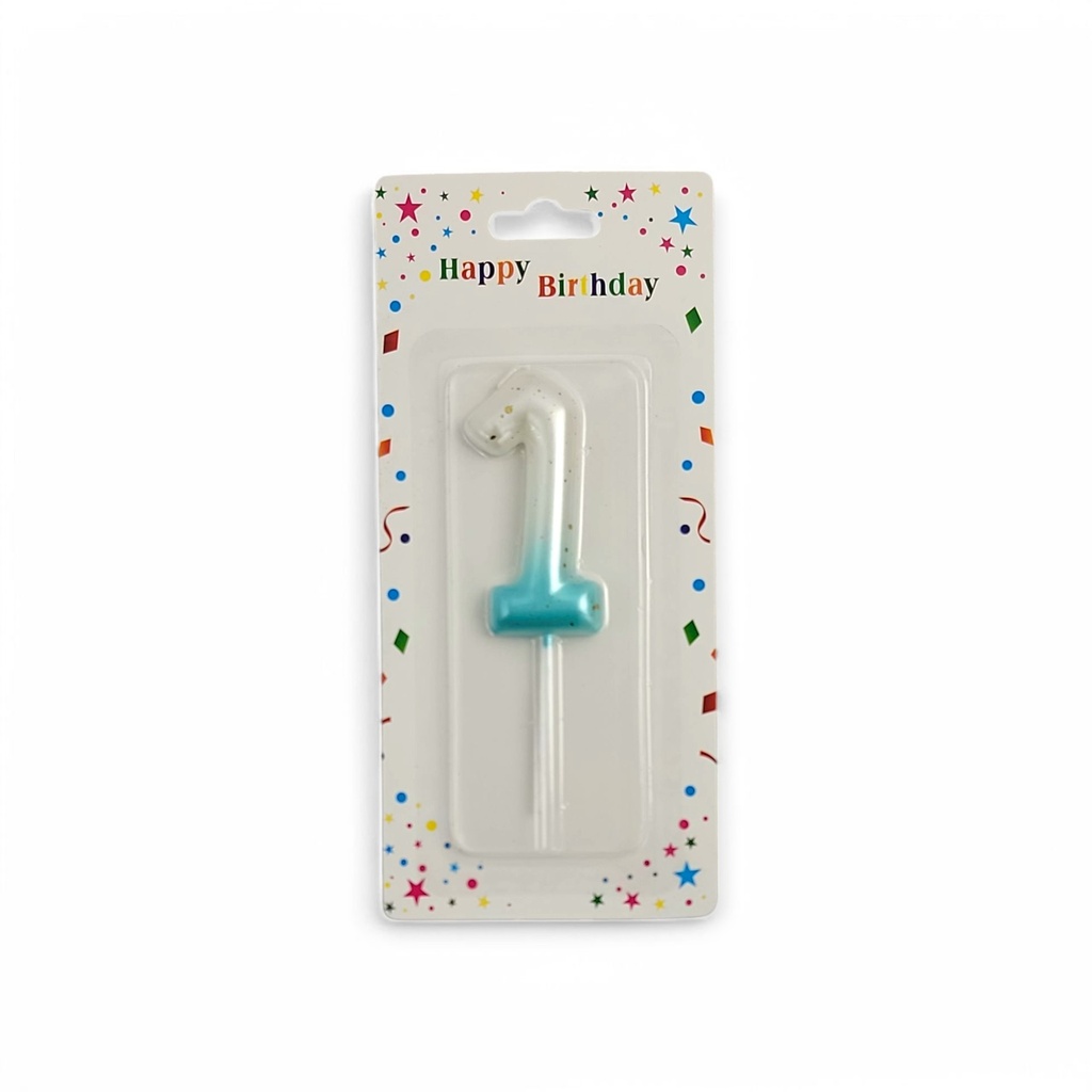 Large Gold - Sprinkled White & Blue Number Candle 1